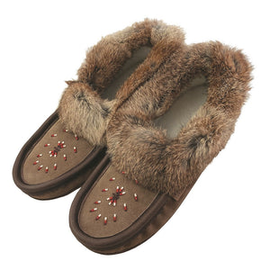 Women's Rabbit Fur Suede Beaded Moccasins (Final Clearance 5, 6, 7, 12 ONLY)