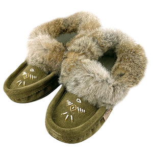Women's Rabbit Fur Thunderbird Beaded Moccasins
