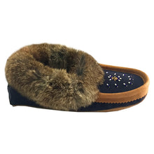 Women's Rabbit Fur Suede Beaded Moccasins