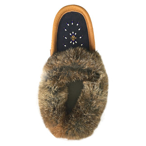 Women's Rabbit Fur Suede Beaded Moccasins