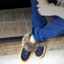 Women's Rabbit Fur Suede Beaded Moccasins