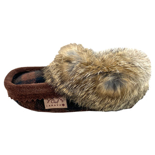 Children's Rabbit Fur Trim Wool Fleece Lined Winter Moccasin