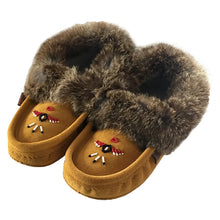 Women's Rabbit Fur Thunderbird Beaded Moccasins