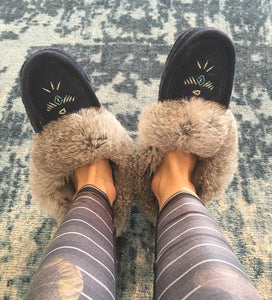 Women's Rabbit Fur Thunderbird Beaded Moccasins