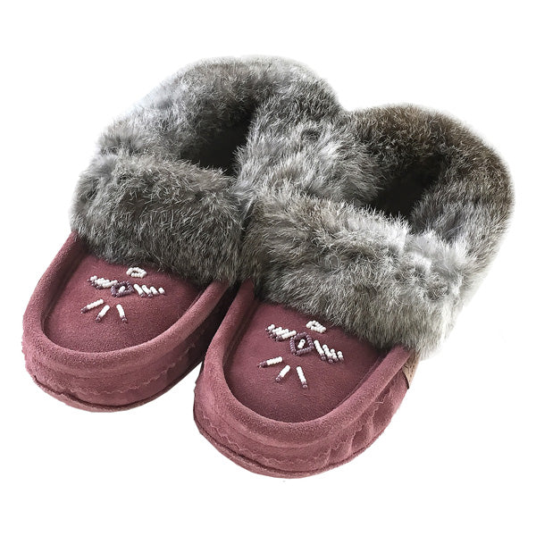 Women's Rabbit Fur Thunderbird Beaded Moccasins