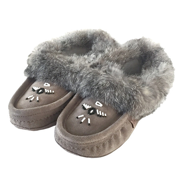 Women's Rabbit Fur Thunderbird Beaded Moccasins