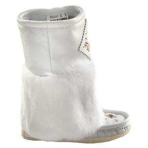 Women's 13" White Leather Mukluks