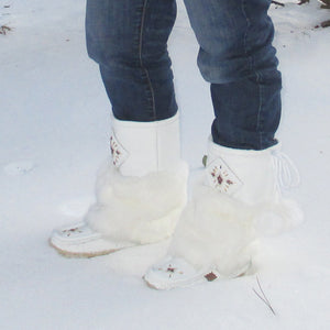 Women's 13" White Leather Mukluks