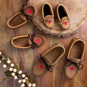 Children's Moose Hide Leather Maple Leaf Moccasins (Final Clearance)