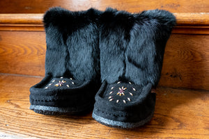 Women's Black 8" Tsar Rabbit Fur Mukluks