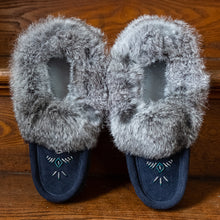 Women's Rabbit Fur Thunderbird Beaded Moccasins