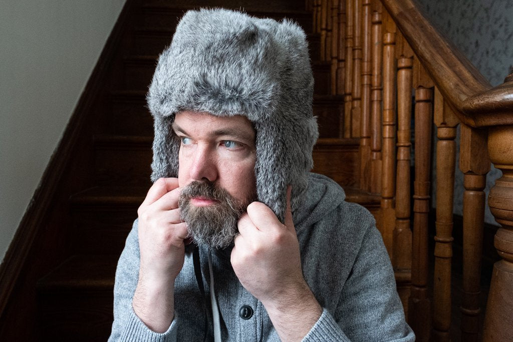 Crown Cap Luxurious Grey Real Rabbit Fur Aviator Hat for Men