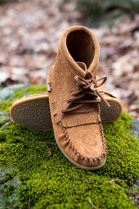 Women's Floral Embossed Suede Moccasin Boots