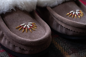 Women's Sheepskin Lined Beaded Crepe Sole Moccasins