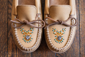 Men's Moose Hide Leather Beaded Moccasins