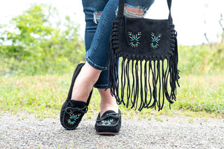 Women's Beaded Black Moccasin Shoes