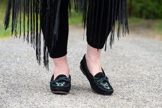 Women's Beaded Black Moccasin Shoes