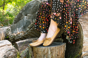 Women's Earthing Moccasins Ballet Flat with Heavy Oil Tan Soles