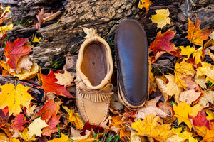 Men's Earthing Moccasins Fringed Moose Hide with Heavy Oil Tan Soles