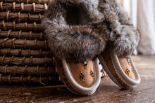 Women's Sheepskin Lined Rabbit Fur Beaded Moccasins