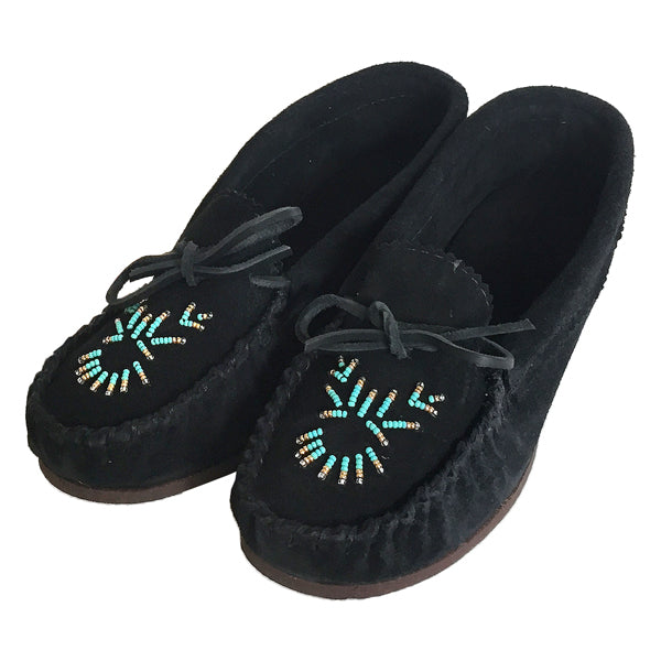 Women's Handmade Black Genuine Suede Leather Rubber Sole Moccasins