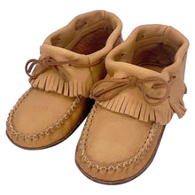 Women's Earthing Moccasins Moose Hide Fringed with Heavy Oil Tan Soles