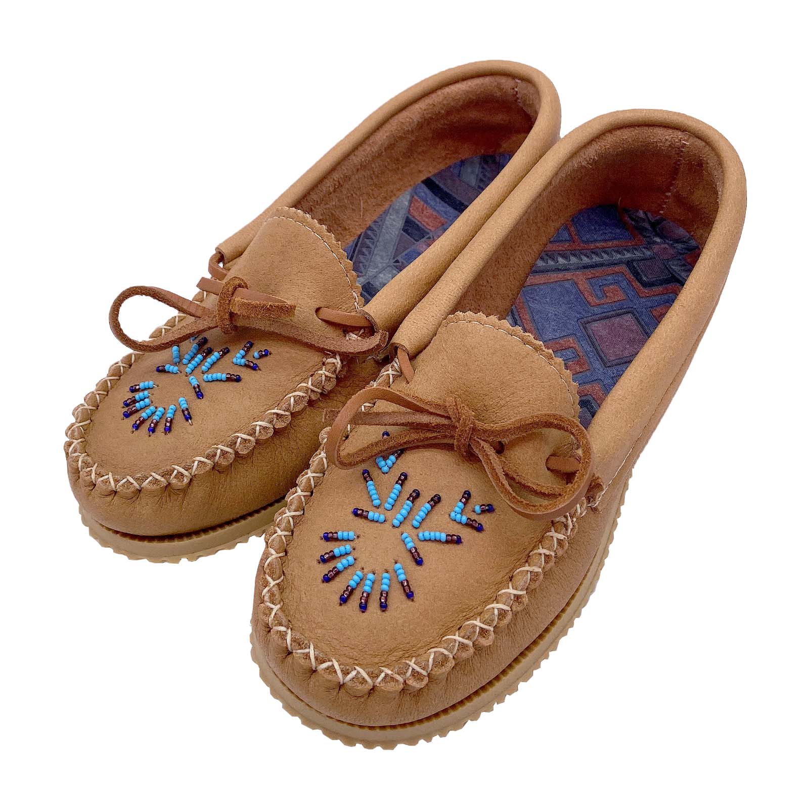 Women's Traditional Style Beaded Moccasin Shoes with Hard Outdoor