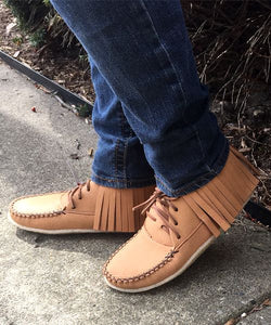 Women's Moose Hide Leather Fringed Moccasin Boots