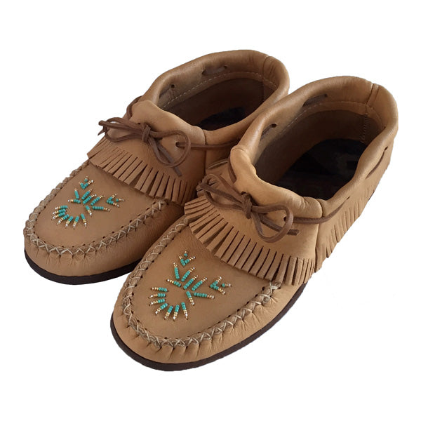 Women's Genuine Moose Hide Leather Beaded Ankle High Moccasin