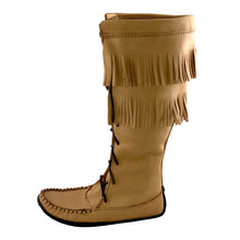 Women's Moose Hide Leather Fringed Knee High Moccasin Boots