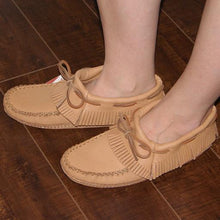 Women's Earthing Moccasins Moose Hide Fringed Soft Sole