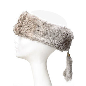 Women's Crown Cap Grey & Black Real Rabbit Fur Winter Headband
