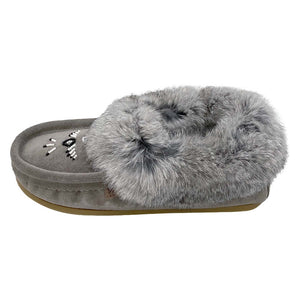 Women's Rabbit Fur Thunderbird Beaded Crepe Sole Moccasins