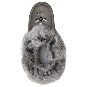Women's Rabbit Fur Thunderbird Beaded Crepe Sole Moccasins