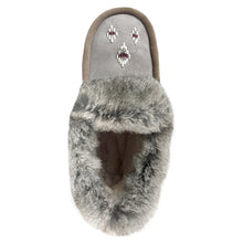 Women's Sheepskin Lined Rabbit Fur Beaded Moccasins