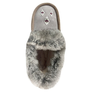 Women's Sheepskin Lined Rabbit Fur Beaded Moccasins