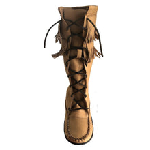 Women's Moose Hide Leather Fringed Knee High Moccasin Boots