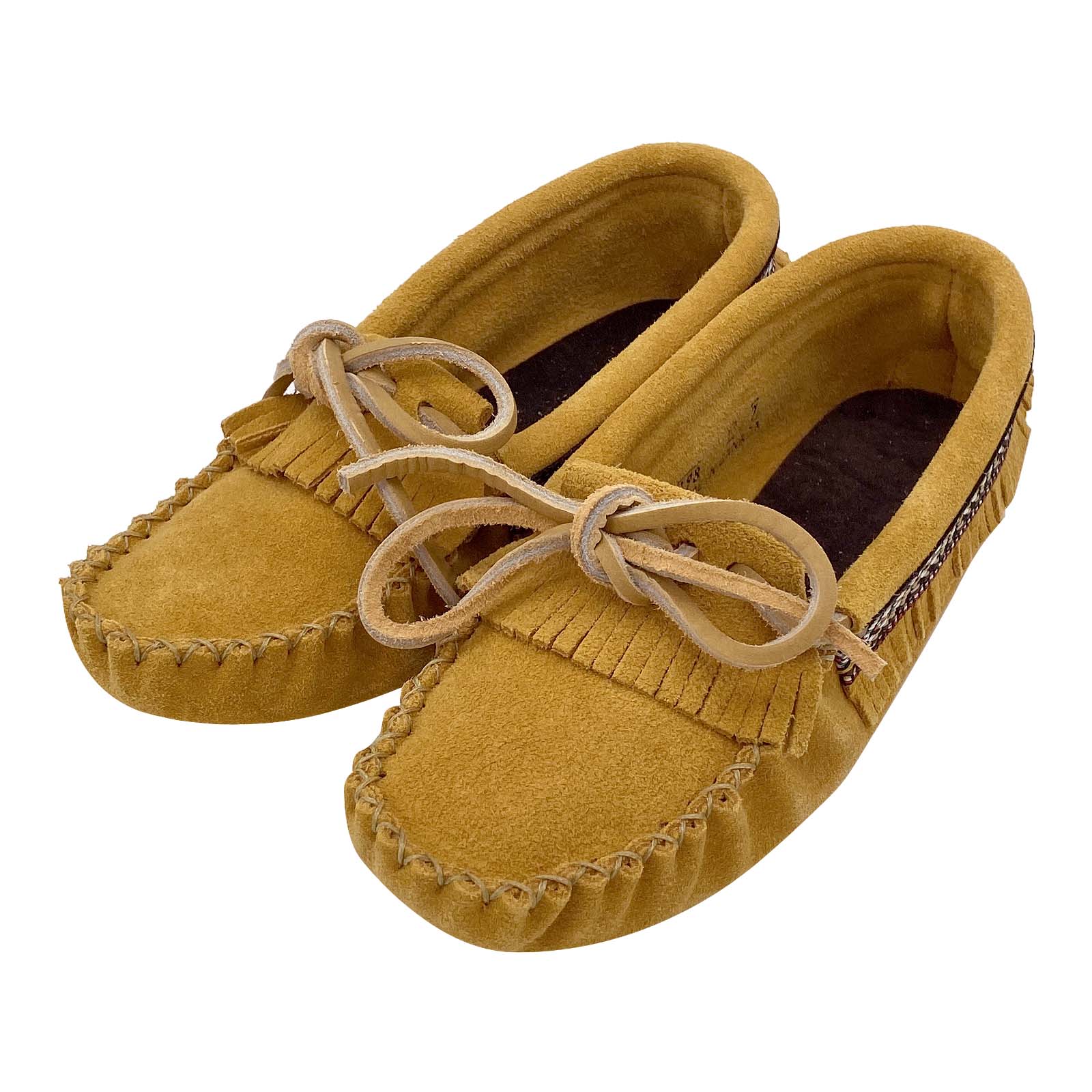 Ladies Genuine Suede Moccasin House Shoes with Fringe Indian