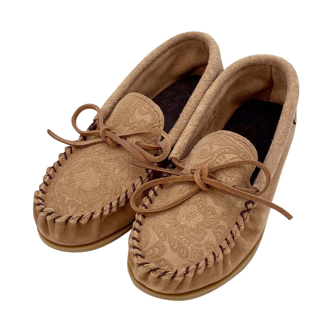 Women's Floral Embossed Suede Moccasin Shoes