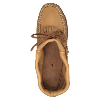 Men's Earthing Moccasins Fringed Moose Hide with Heavy Oil Tan Soles