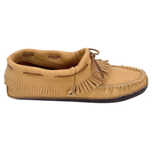 Men's Earthing Moccasins Fringed Moose Hide with Heavy Oil Tan Soles