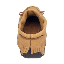 Men's Earthing Moccasins Fringed Moose Hide with Heavy Oil Tan Soles