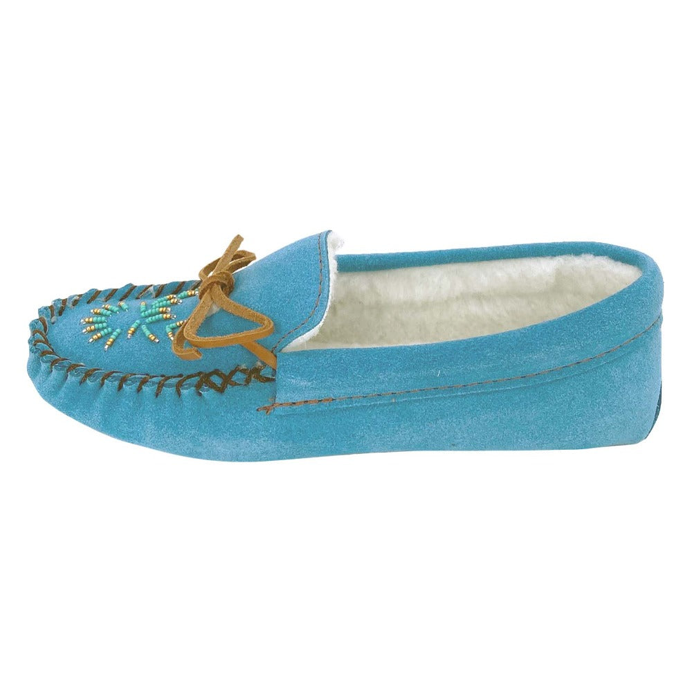 Women's Genuine Leather Fleece Lined Beaded Moccasin Slippers