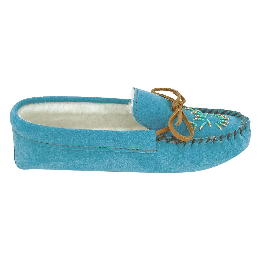 Women's Genuine Leather Fleece Lined Beaded Moccasin Slippers – Moccasins  Canada