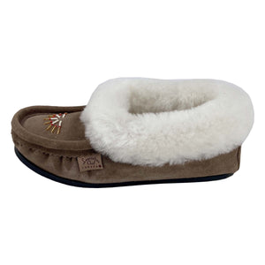 Women's Sheepskin Lined Beaded Crepe Sole Moccasins