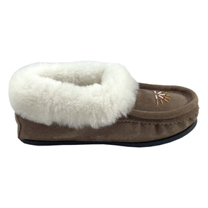 Women's Sheepskin Lined Beaded Crepe Sole Moccasins